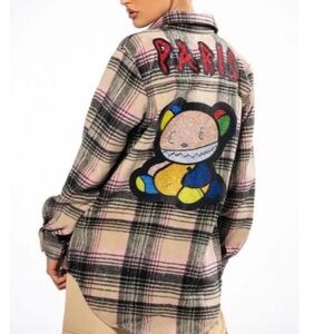 AKIRA Shirt/Jacket Plaid Embellished Rhinestones Wool Blend Unlined Women XL